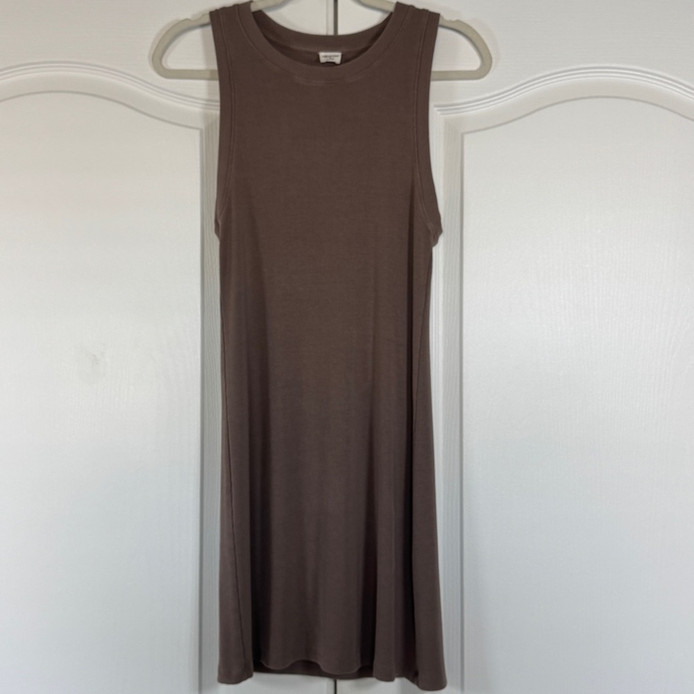 Aritzia Wilfred Free Dunes Mini Dress Taupe Tan Ribbed - Medium - Picture 2 of 8